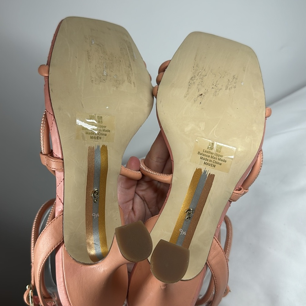 Sam Edelman | Women’s Maven 9.5 Peach Strappy Sandals Leather Square Toe - Picture 7 of 8